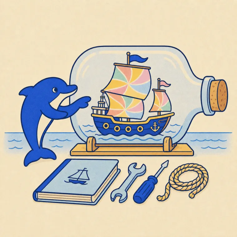 Ein Schiff in der Flasche Kit, übergeben mit Runbook, build it, own it