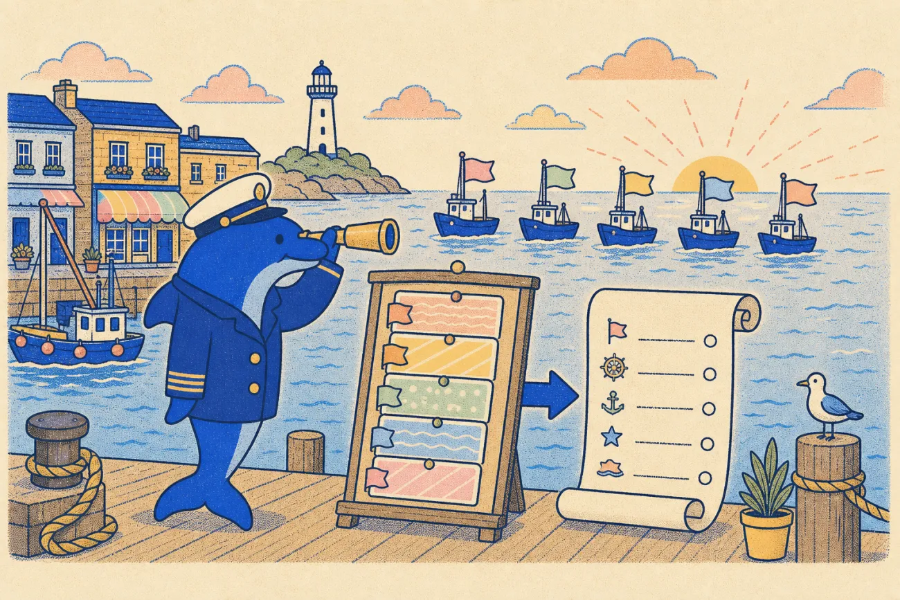 The dolphin harbourmaster reading five engine ships at dawn and ranking the day's signals