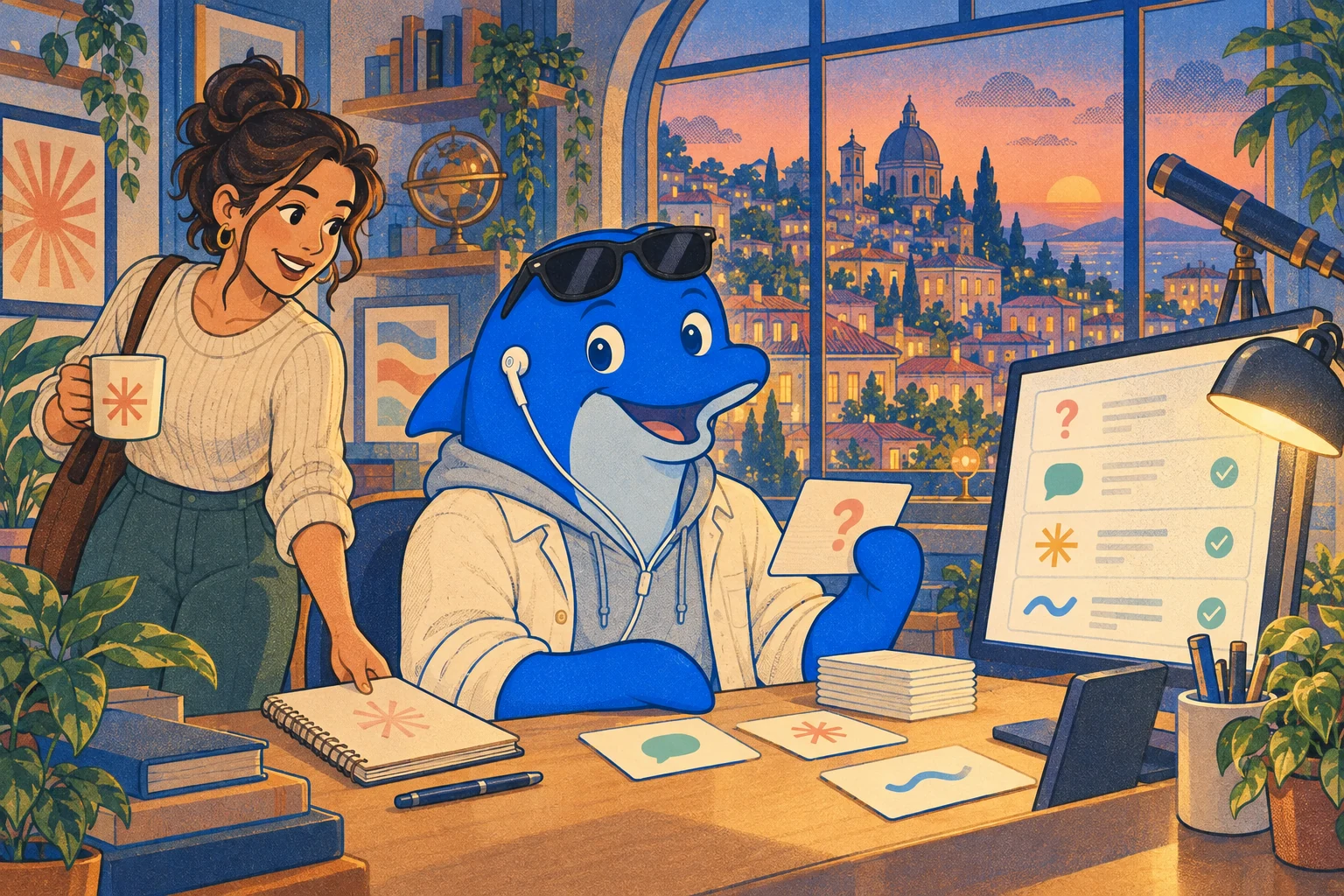 Schmitdy reviewing incoming questions at an evening operations desk