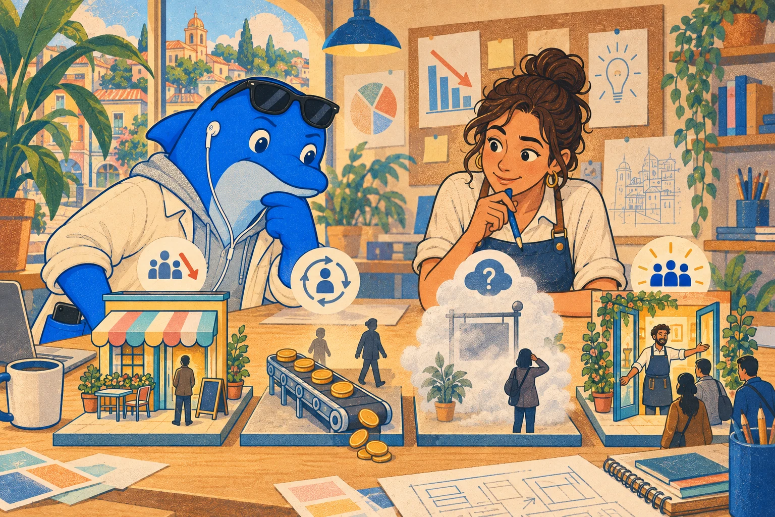 Schmitdy and a business owner examining four barriers to customer discovery