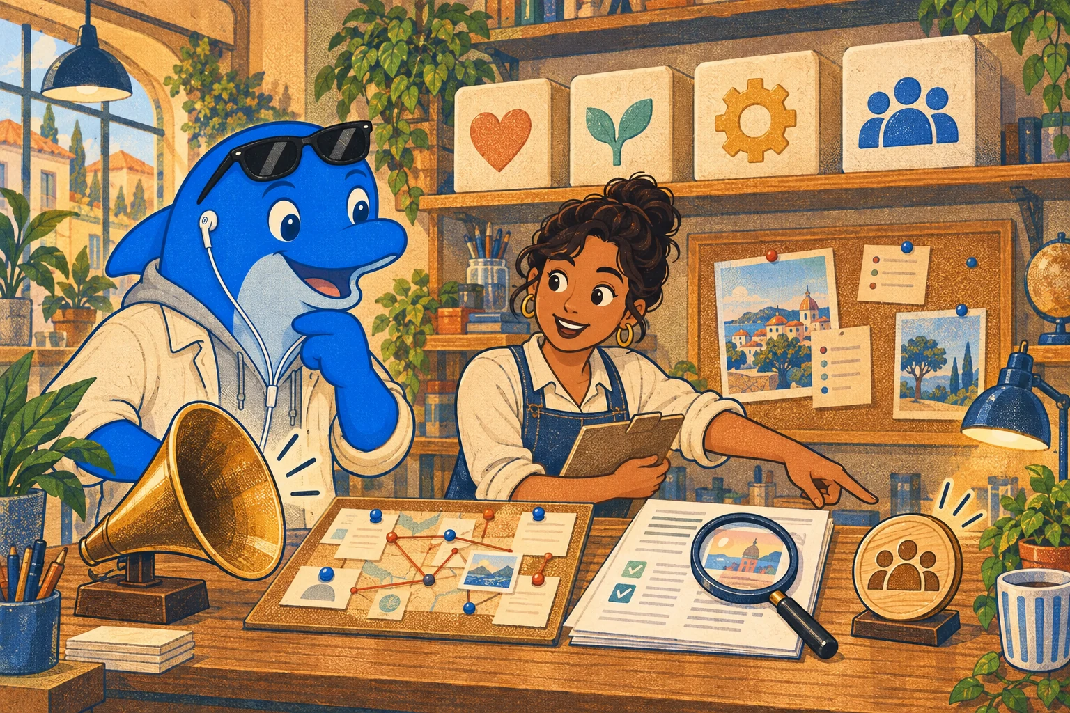 Schmitdy and an analyst choosing tools for questions, evidence, content and outcomes