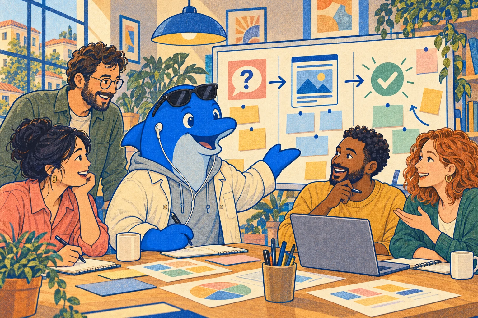 Schmitdy and a marketing team reviewing shared search goals and results