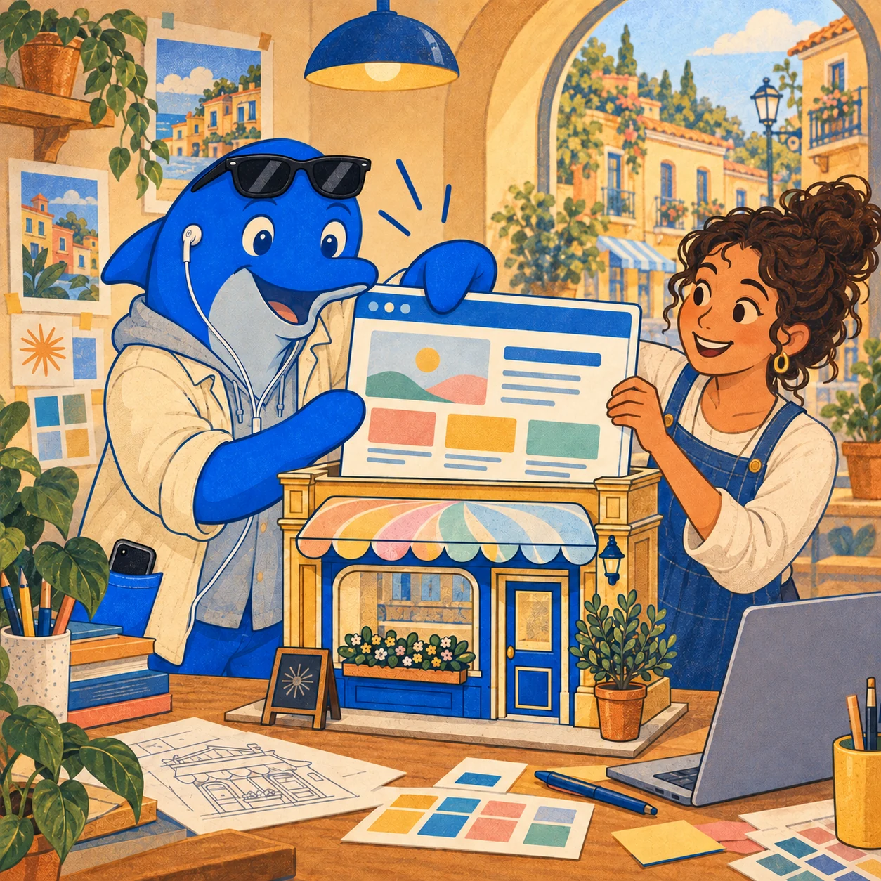 Schmitdy and a designer building a website for a business