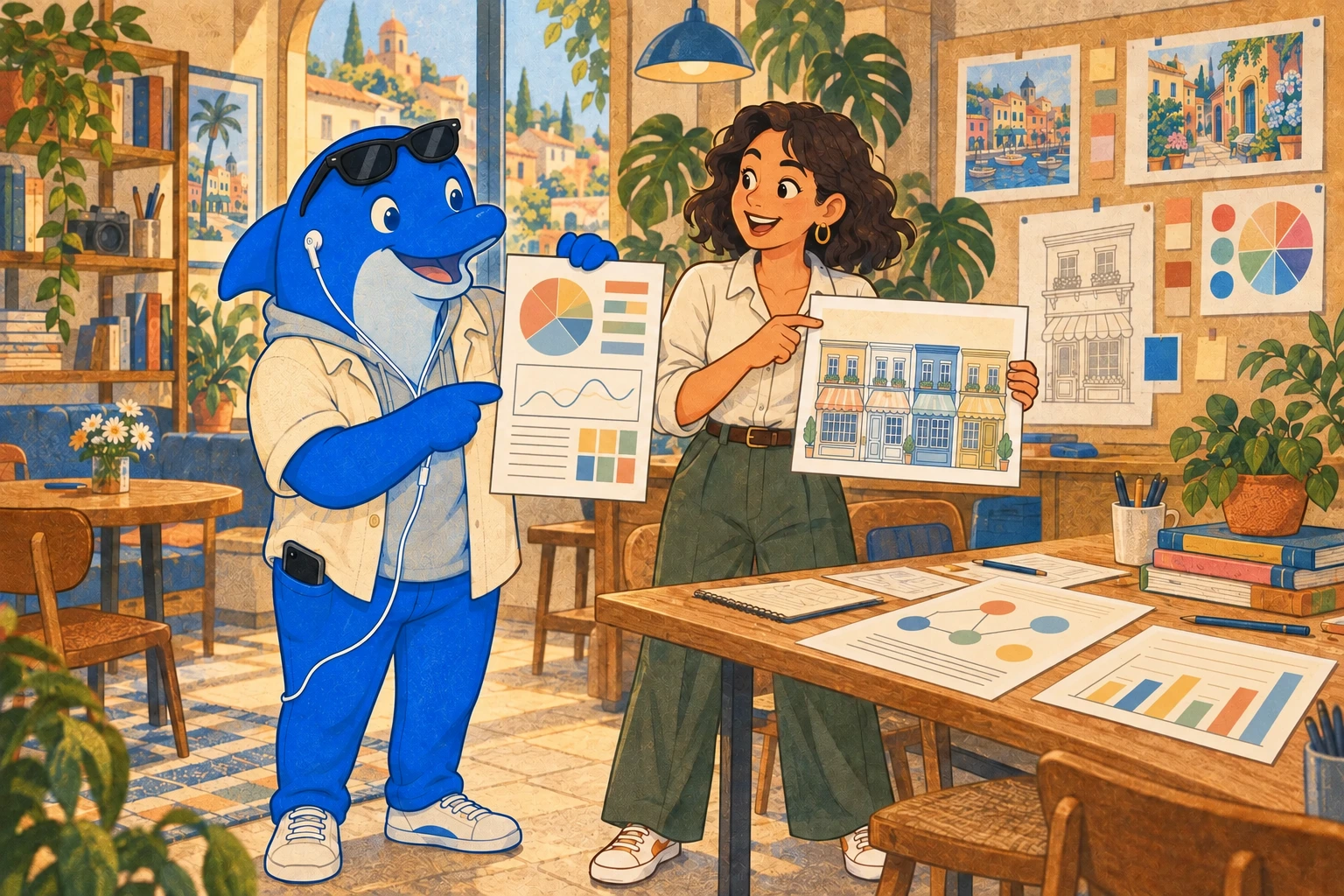 Schmitdy and an editor hold a printed page beside its supporting source