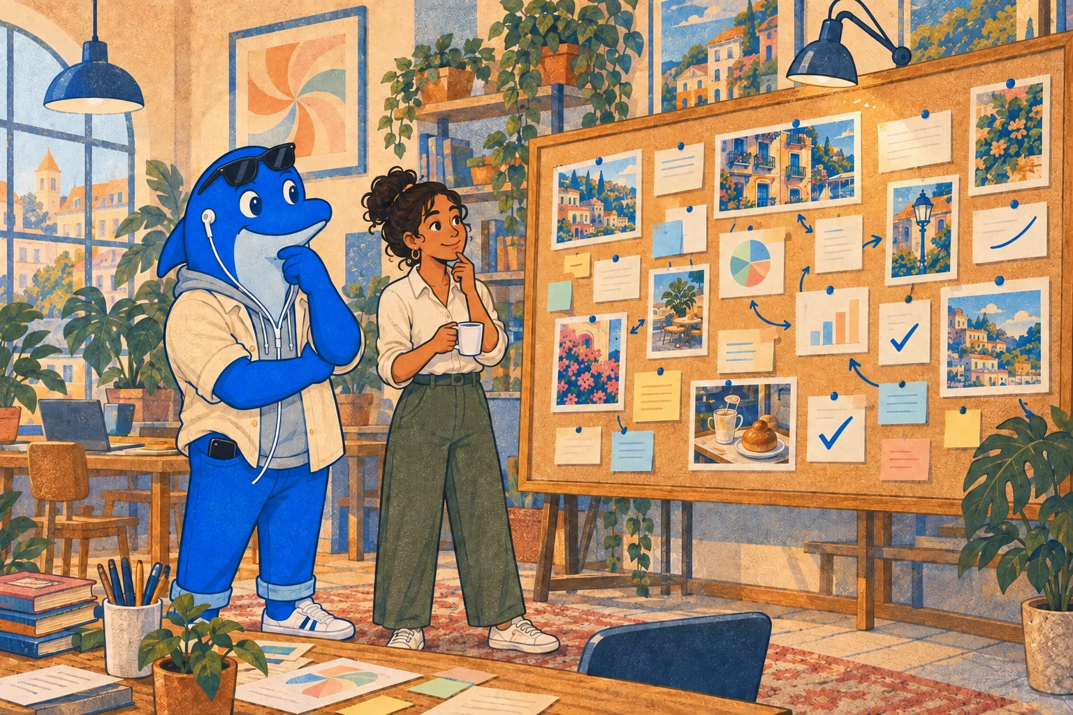 Schmitdy and an analyst stand back from a wall of arranged evidence cards
