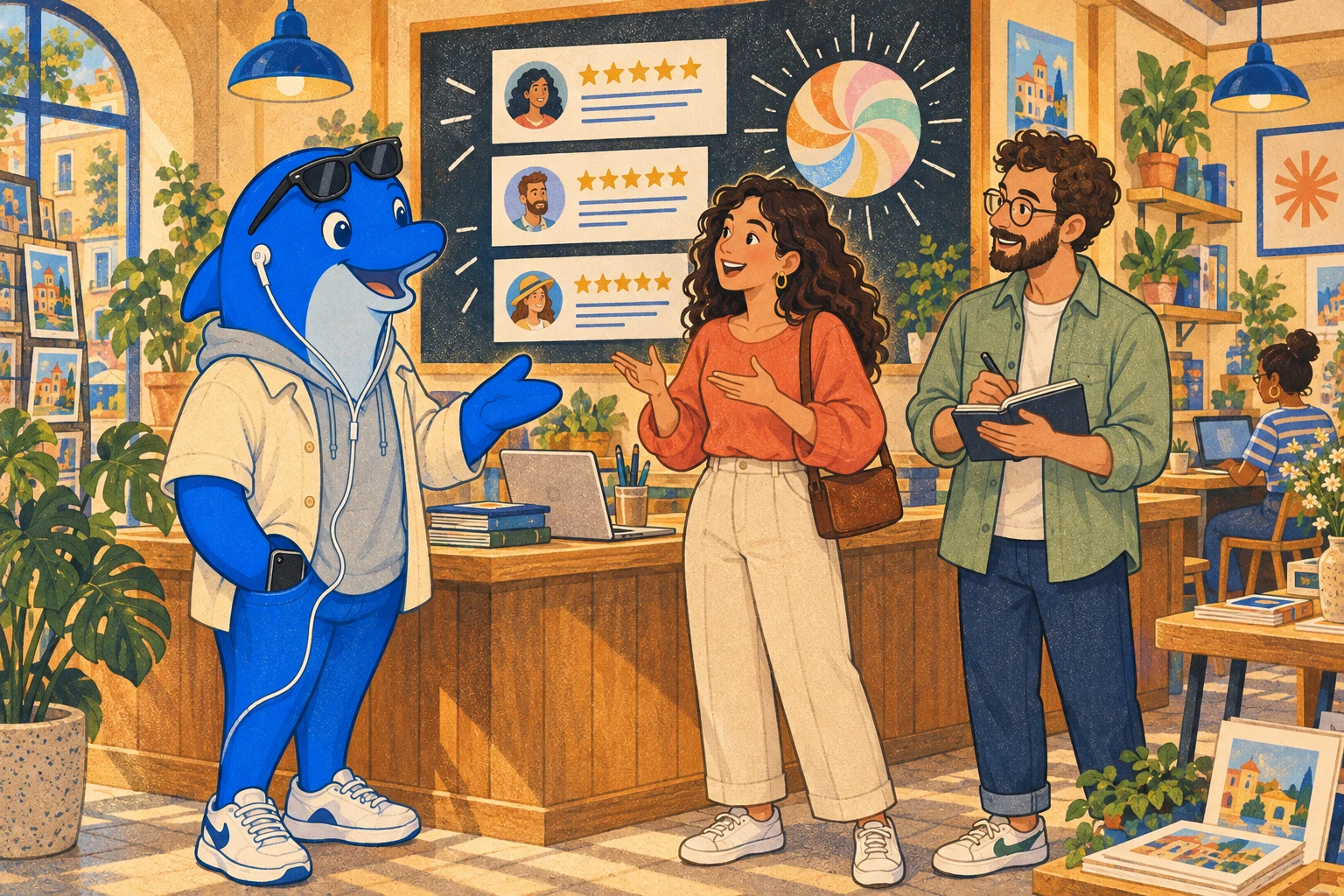 Schmitdy listens at an open counter as a customer describes a real experience